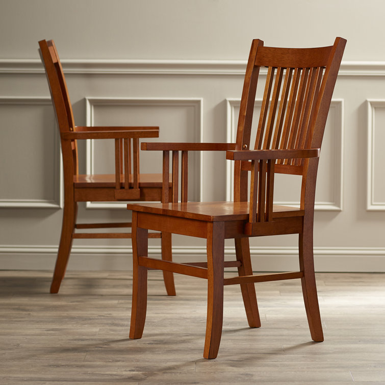Alcott Hill® Pemberville Solid Wood Slat Back Arm Chair in Sienna Brown